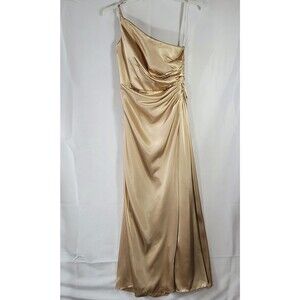 Galina Signature Gold Satin One Shoulder Bridesmaid Formal Evening Dress Size 10